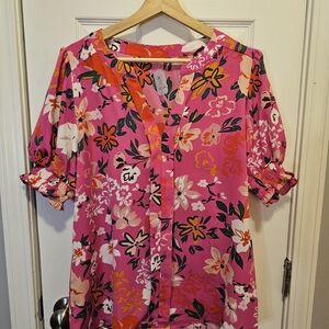 Floral Pink Blouse with Puff Sleeves